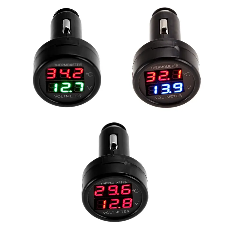 Termómetro Digital para coche, 2 en 1 voltímetro de 12V, Universal, doble pantalla LED, accesorios para coche