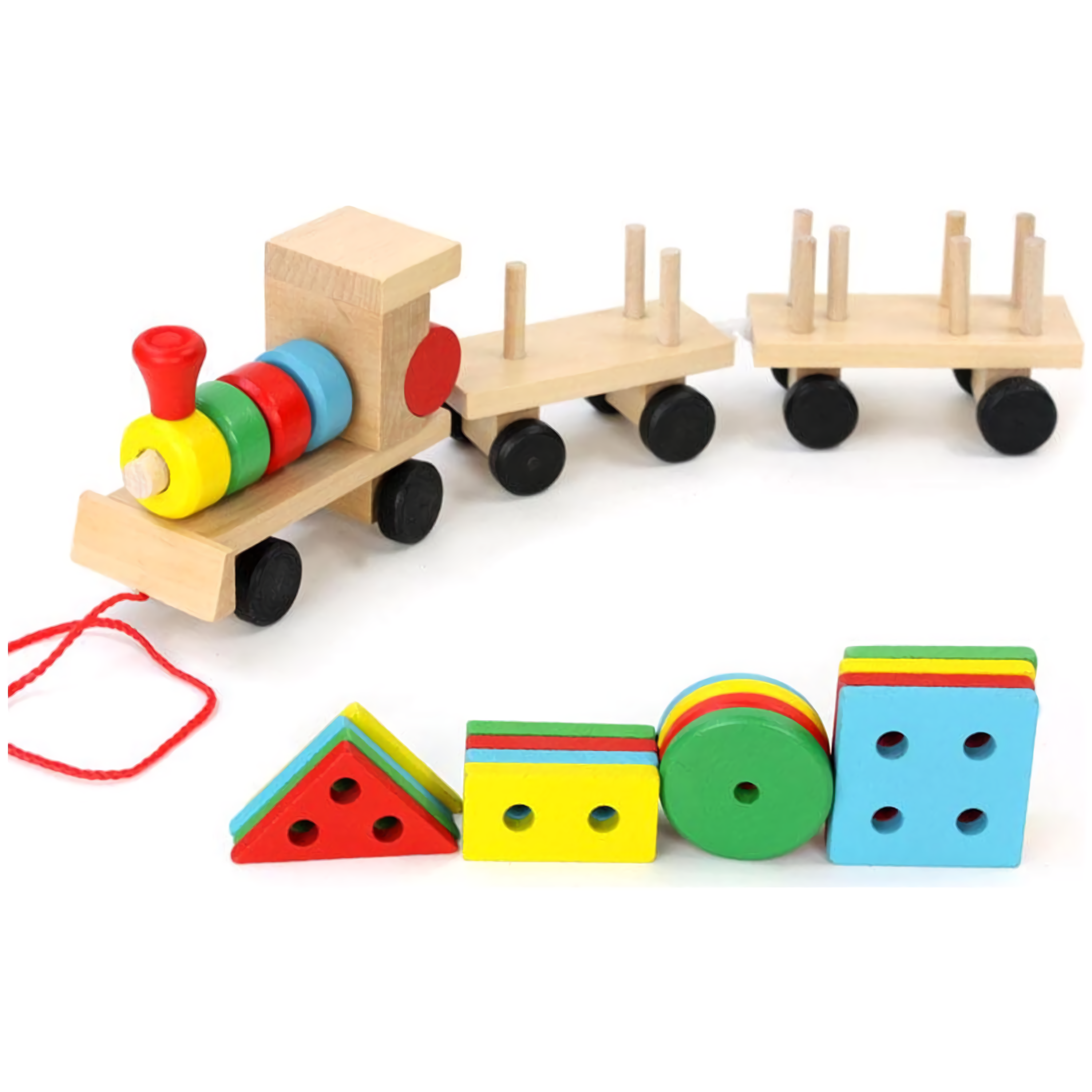 Mainan Kayu Bayi Pendidikan Geometris Tiga Bentuk Kereta Kecil Membantu Meningkatkan Memori VISUAL