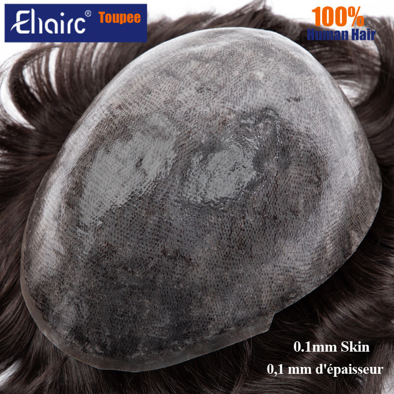 Männliche Haarprothese 0,1 mm Injektionshaut Toupet Männer Langlebige Perücken für Männer 100 % Echthaar Systemeinheit Männer Kapillarprothese