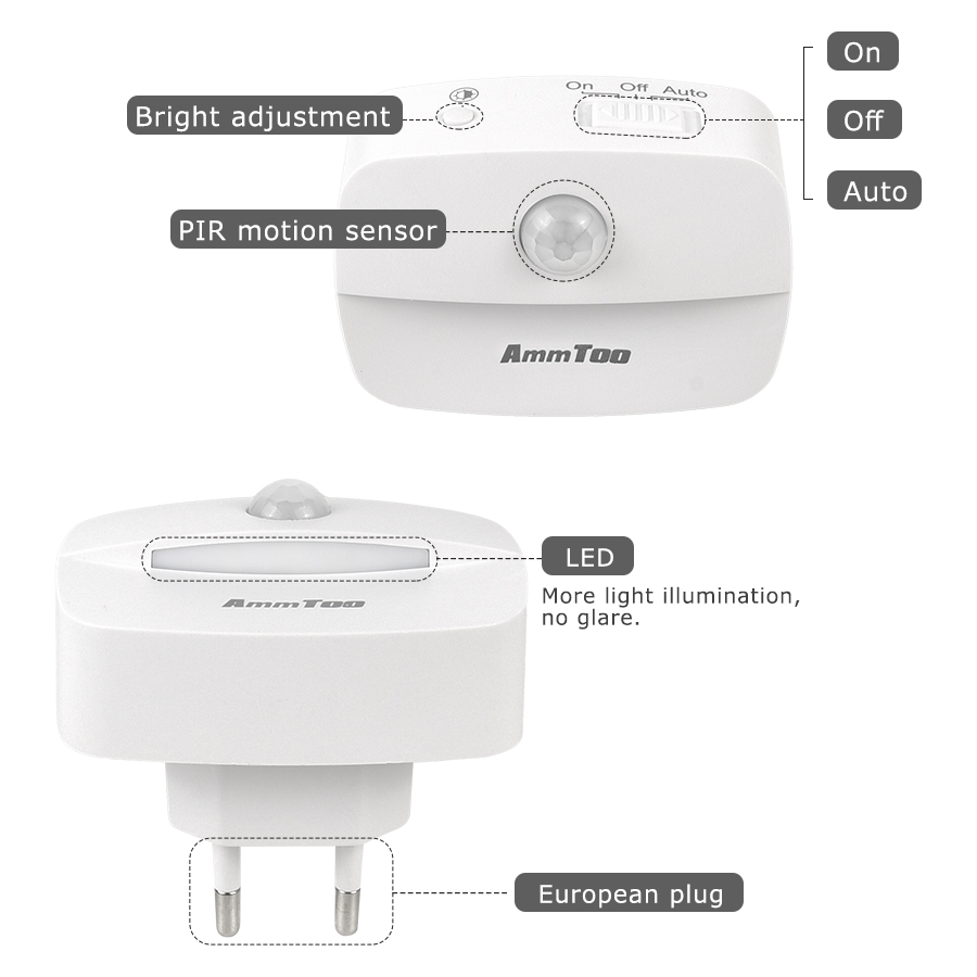 Đèn LED Không Dây Cảm Biến Chuyển Động Ánh Sáng Ban Đêm Cắm Đầu Dò Chuyển Động Phòng Ngủ Cầu Thang Tủ Đầu Giường Đèn Ngủ 220V Dùng Pin