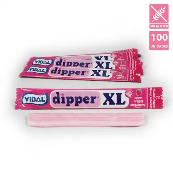 Estojo de Morango Vidal Dipper, Caramelo Suave com Sabor Intenso de Morango, Textura Suave, Se Cabe Derreter a Cada Mordida, Vegano, 1g, XL