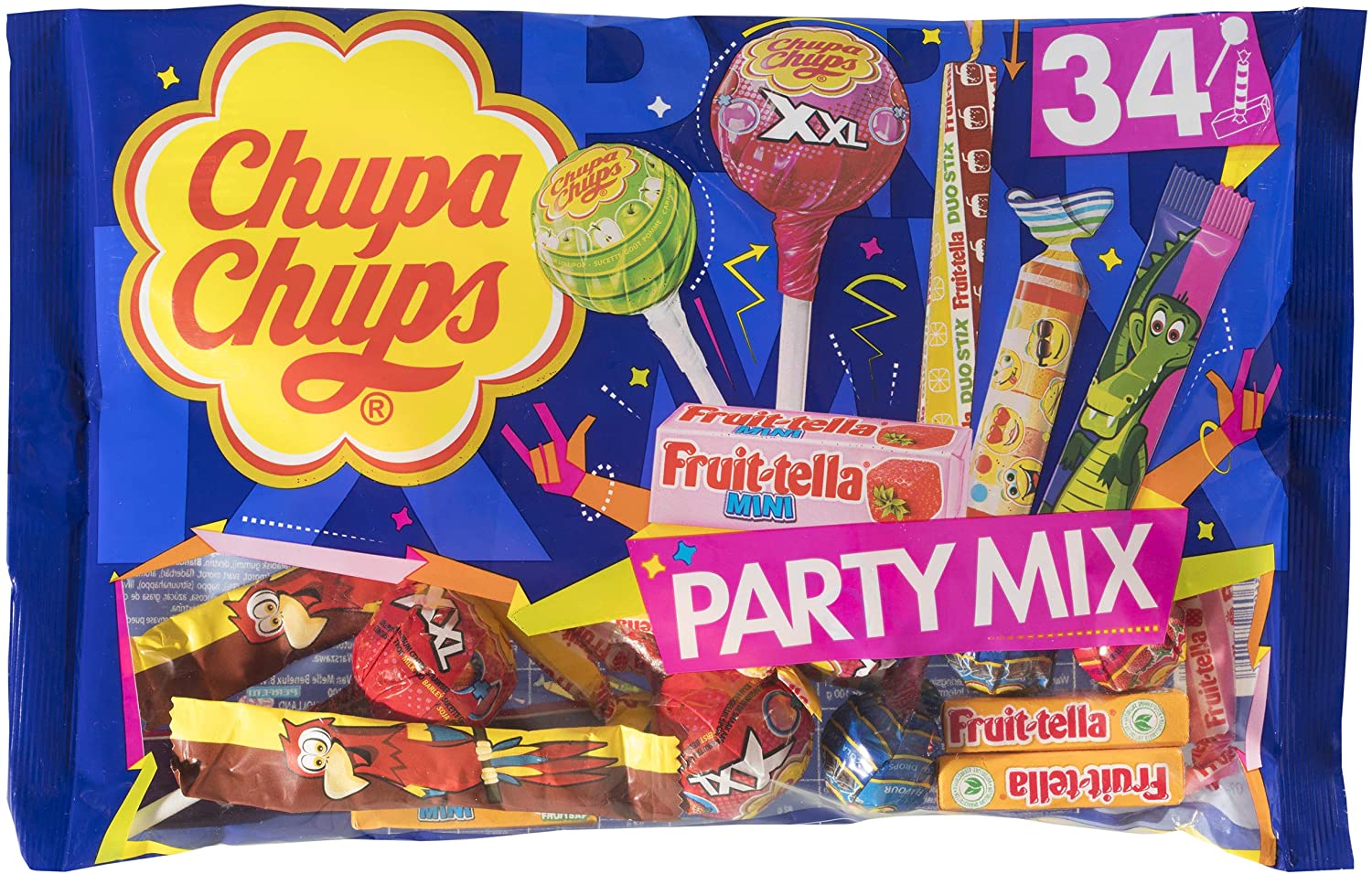 Chupa Chups Party Mix, 2 Sacos com Doces e Doces Sortidos, 400 g Cada, sortido de Chups, XXL, Chupa Chups Mini, Fruittella Mini e Muito Mais