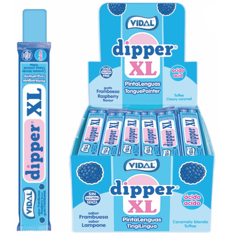 Estojo Vidal Treble Dipper, Estojo de Framboesa XL, Liso Mastigável, Caramelo Suave com Sabor de Framboesa Blindado, Textura Suave, Fá-lo Derreter em Cada Mordida-Pinte Sua Língua, Azul