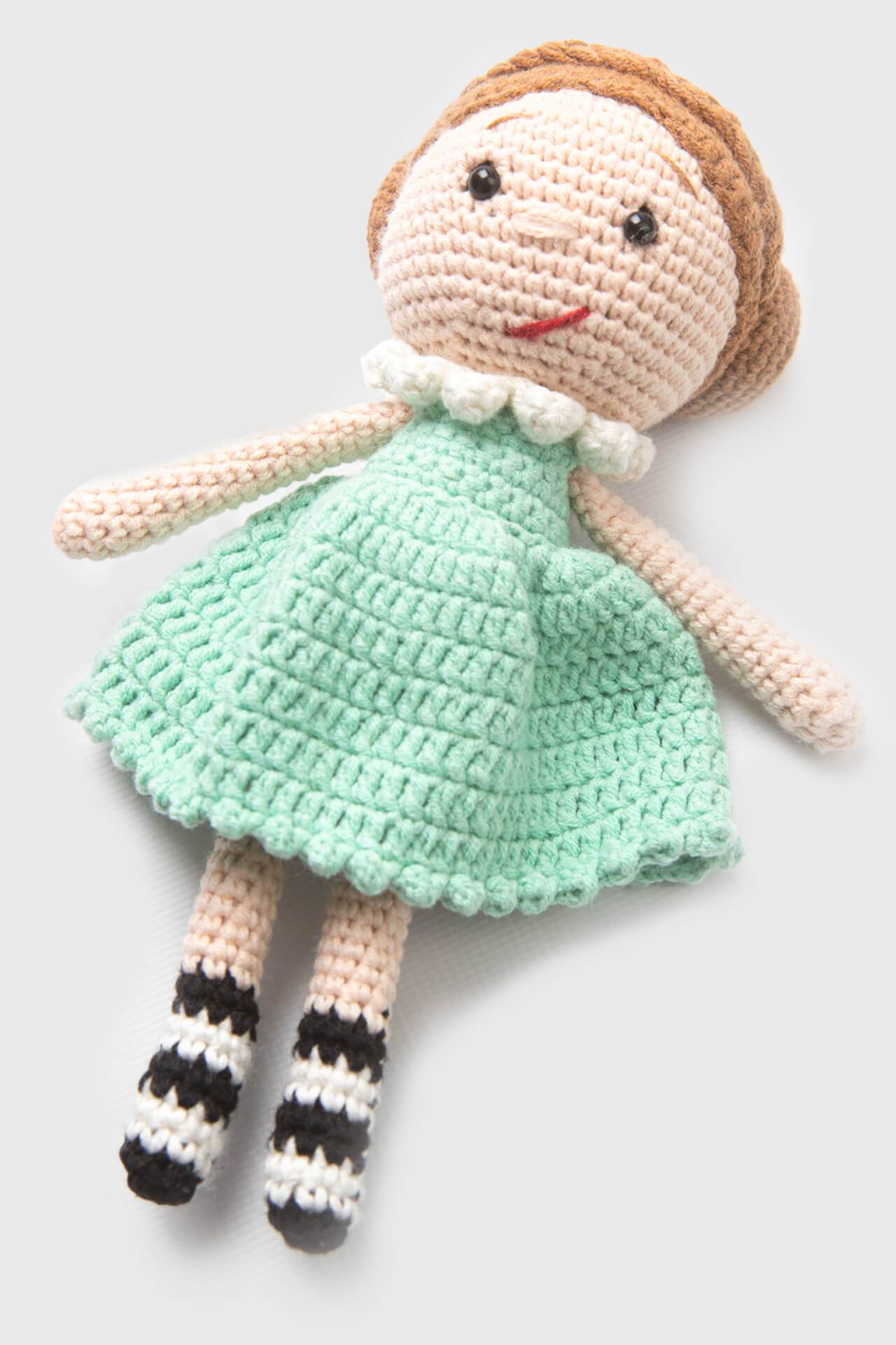 100% Katun Amigurumi Bayi Hijau untuk Anak Perempuan, Rajutan Sepenuhnya Tangan dan Tali Organik