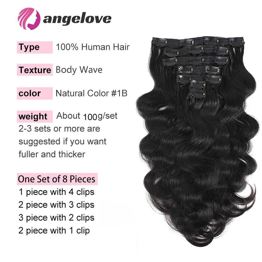 Sóng Thân Kẹp Trong Con Người Máy Duỗi Tóc 100 Gam/bộ Clip Trong Mở Rộng Toàn Đầu Brasil Kẹp Trên Tóc Cho phụ Nữ