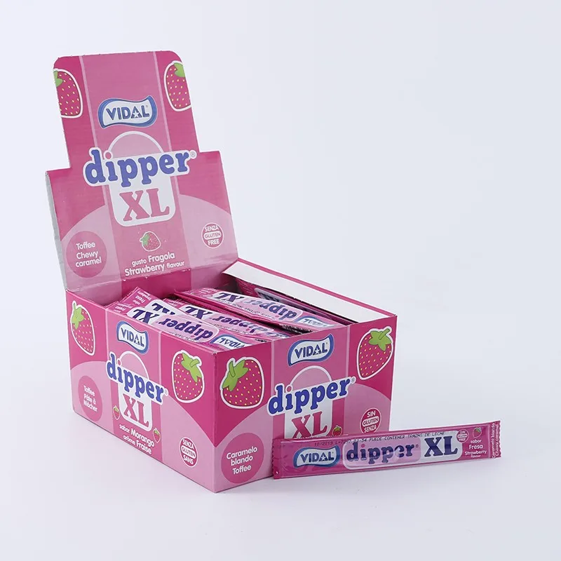 Estojo de Morango Vidal Dipper, Caramelo Suave com Sabor Intenso de Morango, Textura Suave, Se Cabe Derreter a Cada Mordida, Vegano, 1g, XL