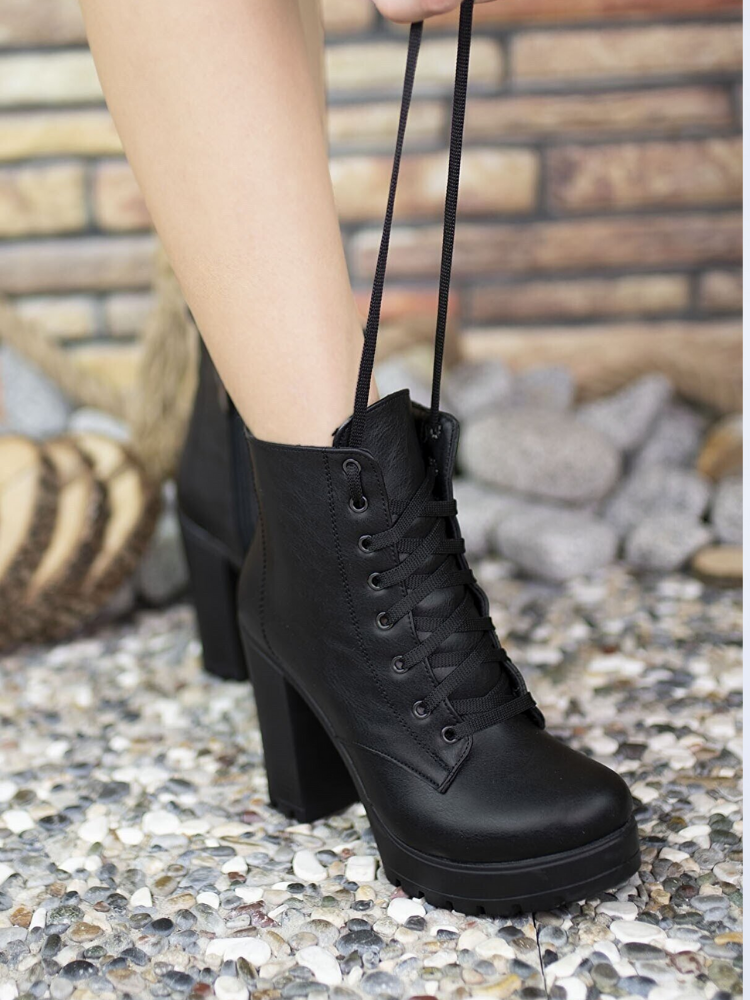 Sepatu Bot Hak Tinggi Wanita Hitam Sepatu Bot Bilekte Sepatu Bot Motor Sepatu Bot Salju Wanita Musim Dingin Fashion Simpul Silang Ujung Bundar