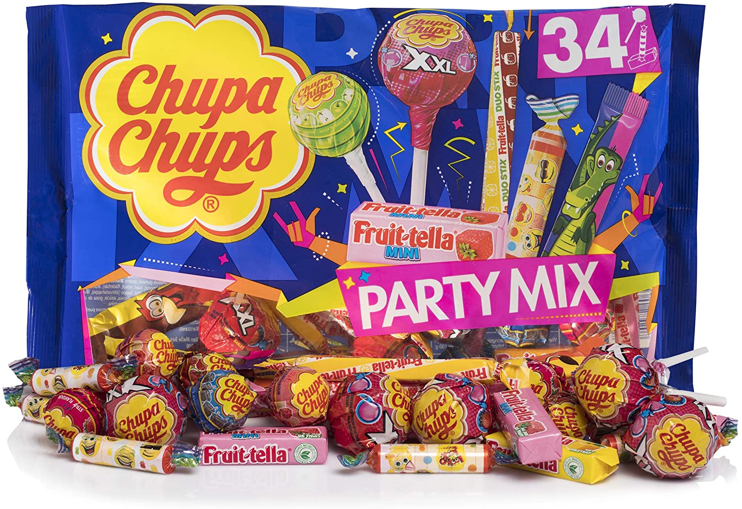 Chupa Chups Party Mix, 2 Sacos com Doces e Doces Sortidos, 400 g Cada, sortido de Chups, XXL, Chupa Chups Mini, Fruittella Mini e Muito Mais