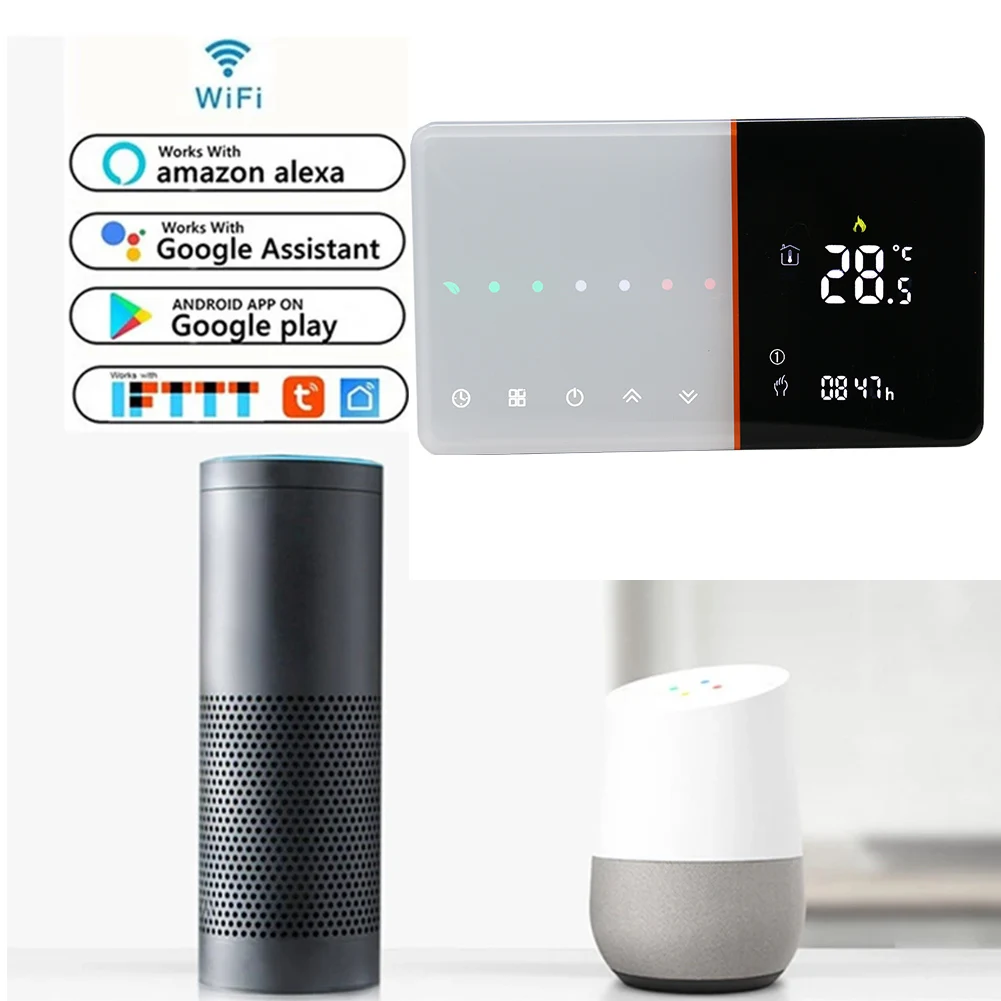 Qiumi Smart WiFi Thermostat สําหรับน้ํา / เครื่องทําความร้อนใต้พื้นหม้อต้มไฟฟ้า / แก๊สทํางานร่วมกับ Alexa Google Home