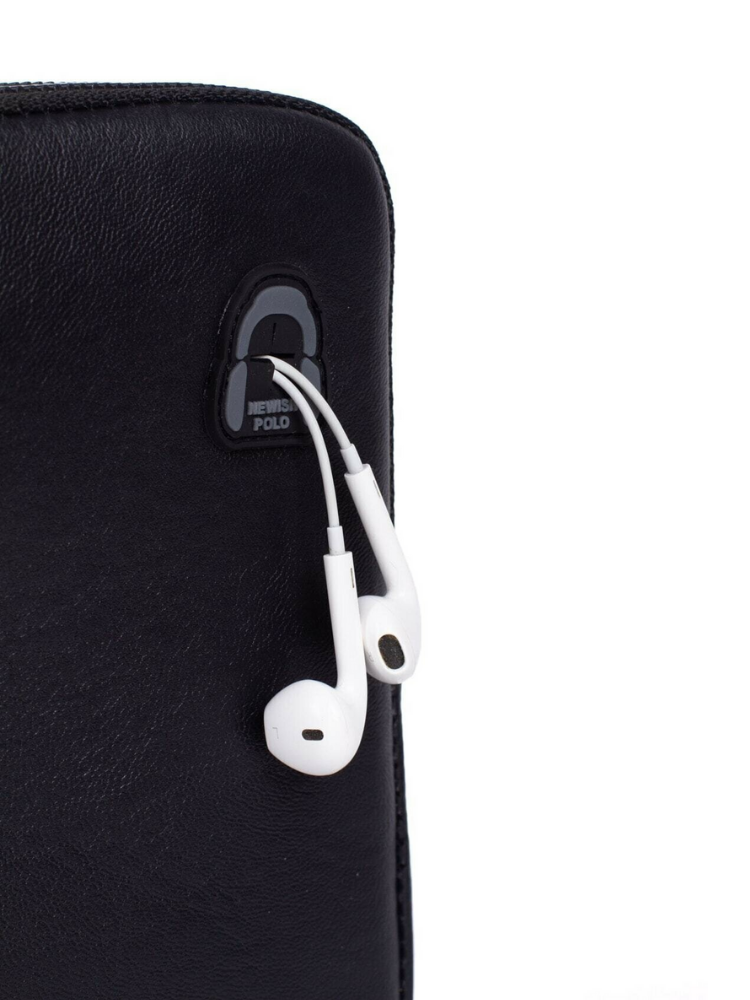 Tas Kulit Asli Earphone Hitam Pria Tas Dada 18X12 CM Tas Bahu Selempang Divisi Televisi Hitam Tas Bahu Tunggal