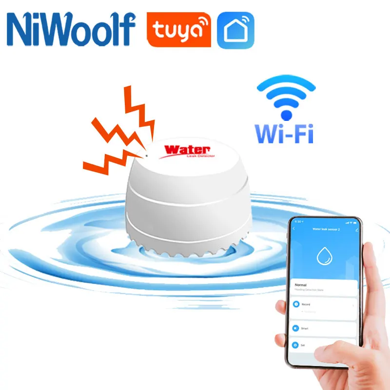 WiFi Cảm Biến Nước Tuya Rò Rỉ Máy Dò Âm Thanh Báo Động Rò Rỉ Lũ Cảnh Báo Chống Tràn Ứng Dụng Điều Khiển Nhà Thông Minh Báo Động An Ninh