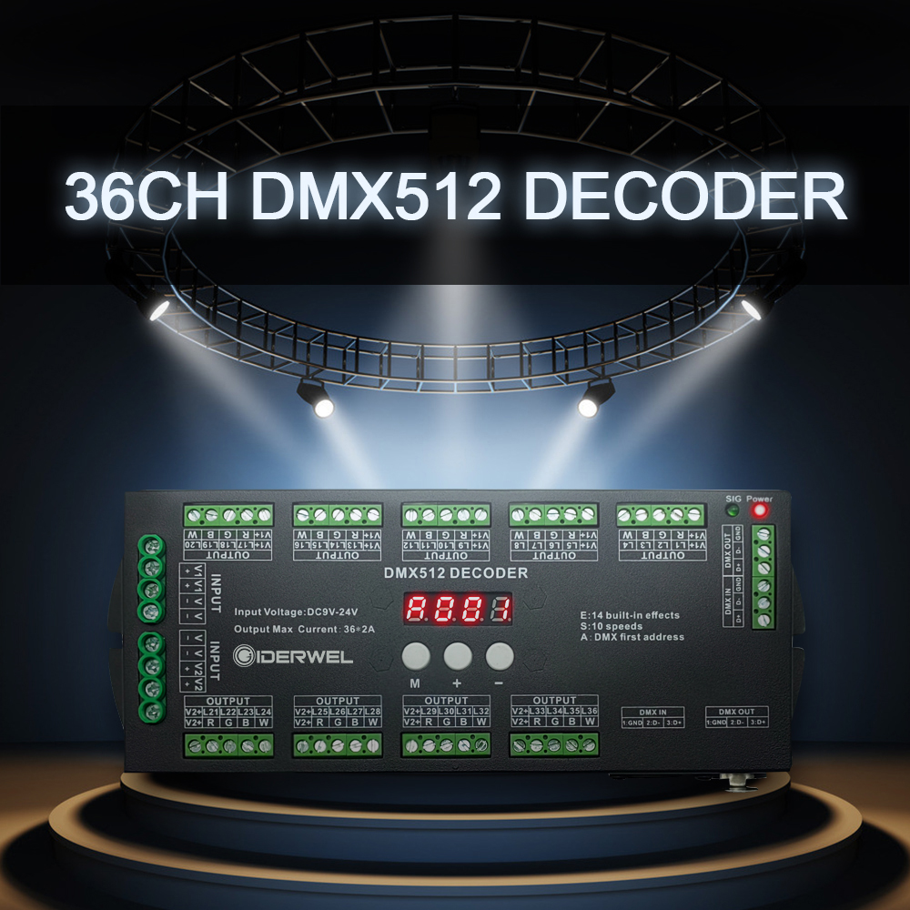 36CH DMX 512 Decoder RGBW LED Licht Streifen Controller Konsole Verwenden Dekorierte LED Pixel Dimmer Fahrer DC9V-24V Laser Licht Zeigen