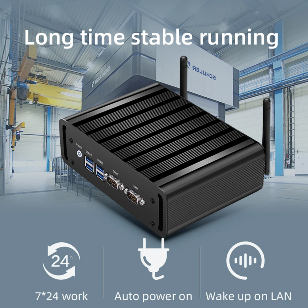 Bebepc industrial mini pc fanless intel core i5 5200u i7 4500u 2 * com rs232 mini computador desktop celeron windows 10 wifi hd 2lan