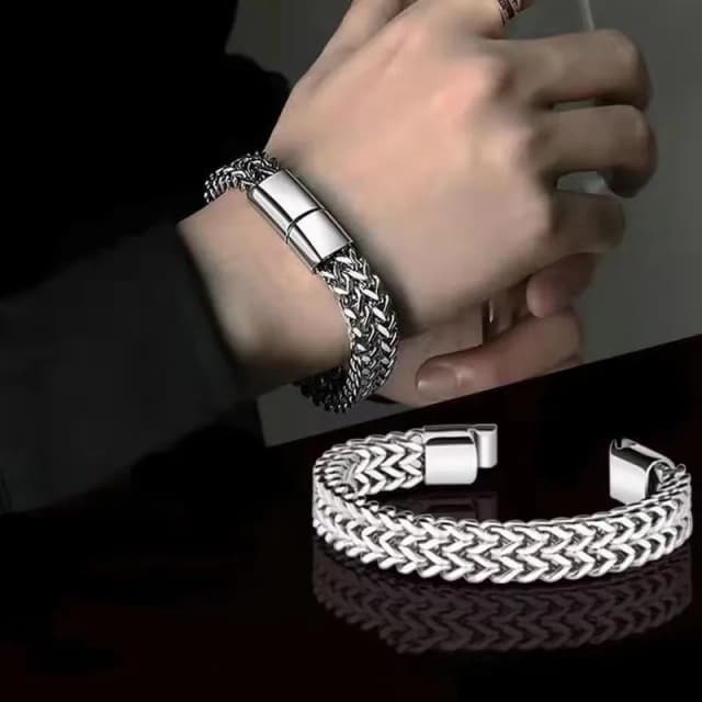 Mens Fashion Hip-hop Double-layer Braided Keel Stainless Steel Bracelet Men Personalized Party Chain Metal Bracelet Jewelry Gift