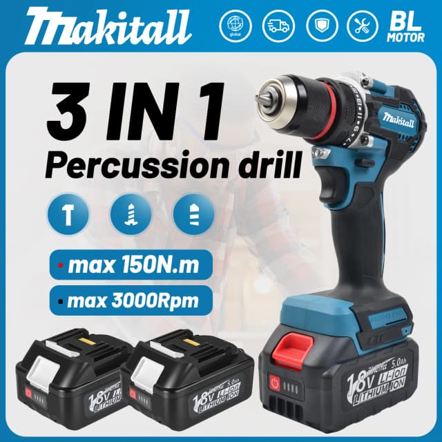 DDF487 Screwdriver Cordless Percussion Drill Electric Variable Speed Brushless Impact Power Tools Drill for makita18Vbattery pin