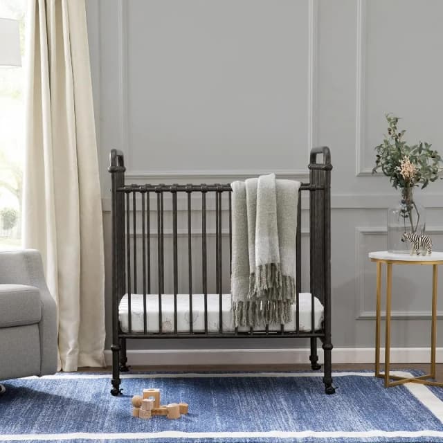 Abigail 3-in-1 Convertible Mini Metal Crib in Vintage Iron, Greenguard Gold Certified