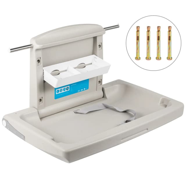SucceBuy Baby Changing Station Commercial Wall Mount Baby Diaper Changing Table Fold Down Vertical Restroom Baby Changing Table