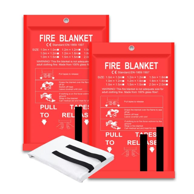 Fire Blanket 2 Pack 2*2m/1.5*1.5m for Home Kitchen Flame Suppression Fiberglass for Camping Grill Car Office Warehouse Emergency
