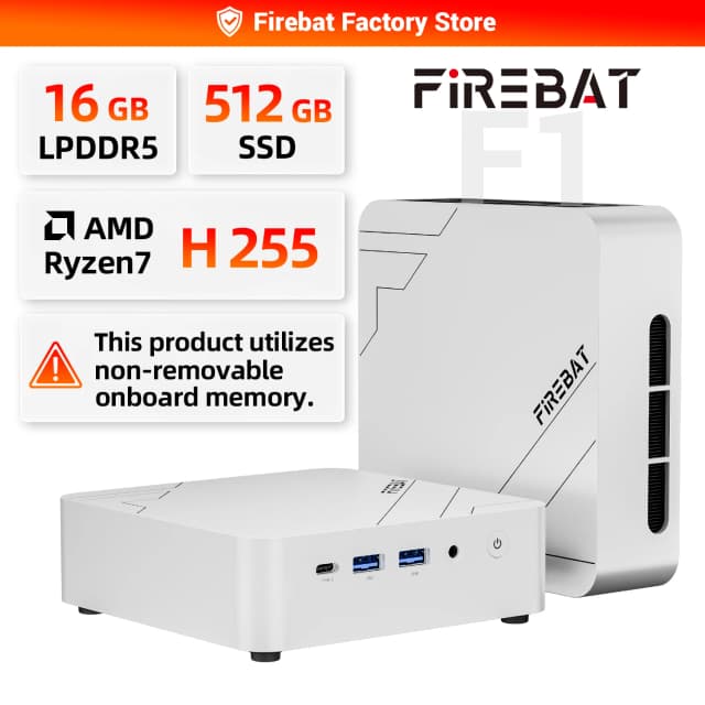 FIREBAT F1 MINI PC AMD Ryzen 7 H255 LPDDR5 24GB RAM 1TB SSD WIFI6 BT5.2 Portable Desktop MINI-PC Windows 11 Desktop Computer