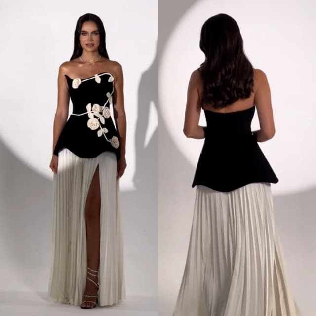 Customized Jersey Flowers Pleat Strapless A-line Long Dresses Bespoke Occasion Elegant Party Wedding Formal Evening