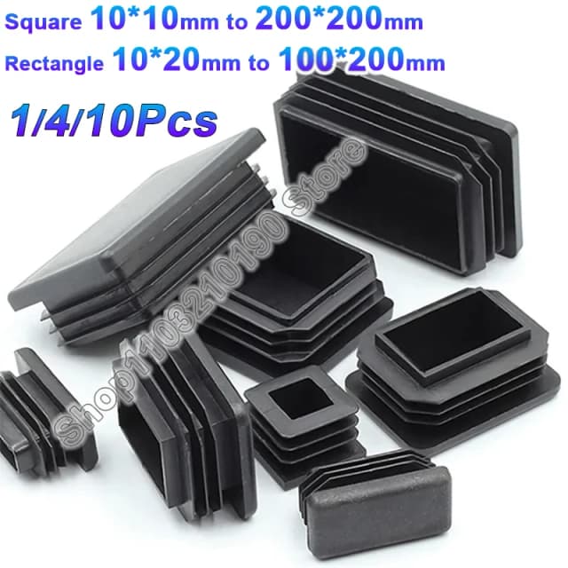 Rectangular Square Plastic Black Blanking End Cap Tube Pipe Insert Plug Bung Stopper Cover Furniture Foot Pads 10x10mm-200x200mm