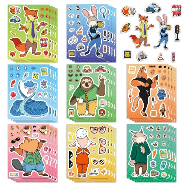8/16Sheets Make a Face Zootopia 2 Puzzle Cartoon Stickers DIY Ryder Chase Assemble Jigsaw Kids Toy Children Boys Game Party Gift