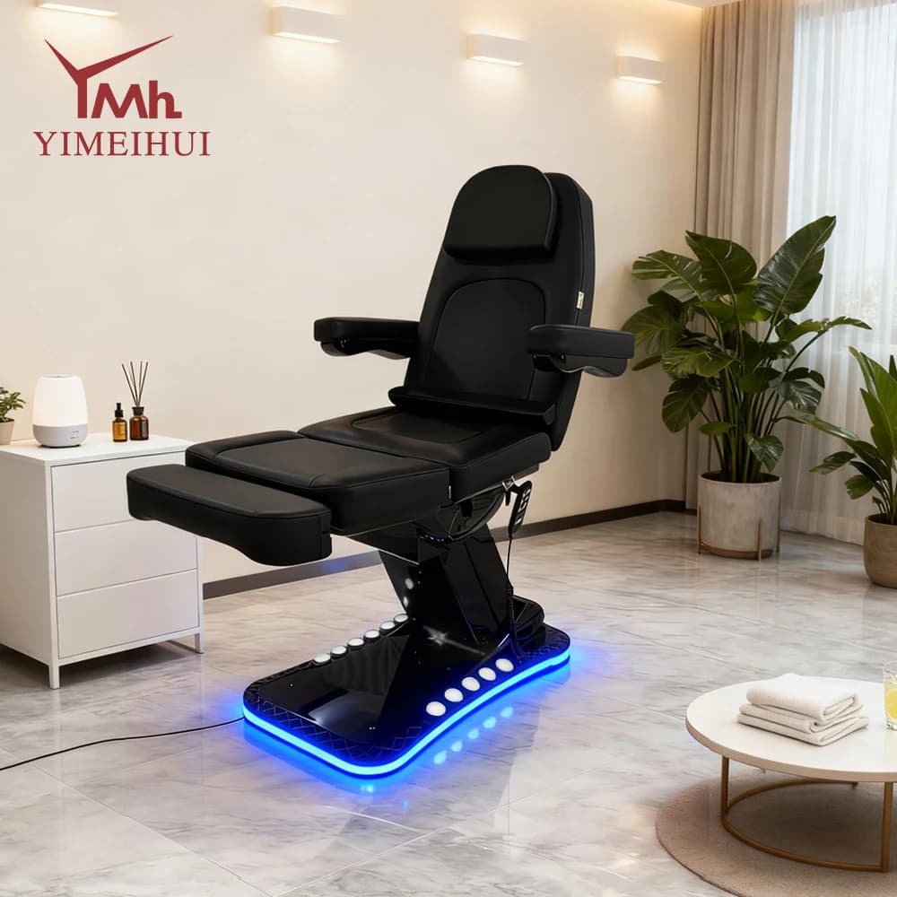 Black Electric 3 Motor Aesthetic Reclining Examination Tattoo Chair Spa Massage Table Cosmetic Facial Beauty Bed