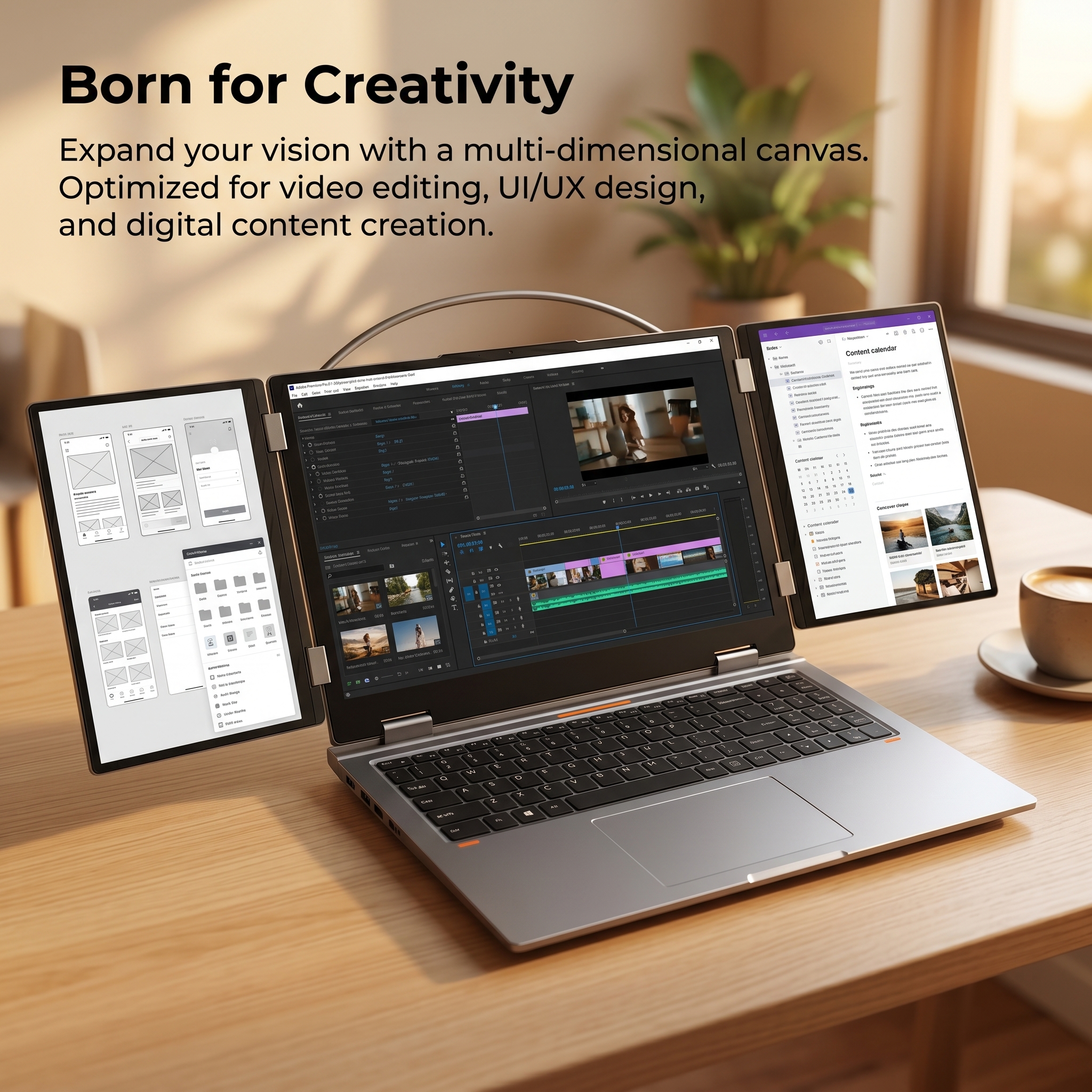 Foldable Triple Screen Laptop Intel i5-12450H 32GB+1TB Dual Channel M.2 SSD WiFi5 RJ45 BT5.0 Multi-screen Computer