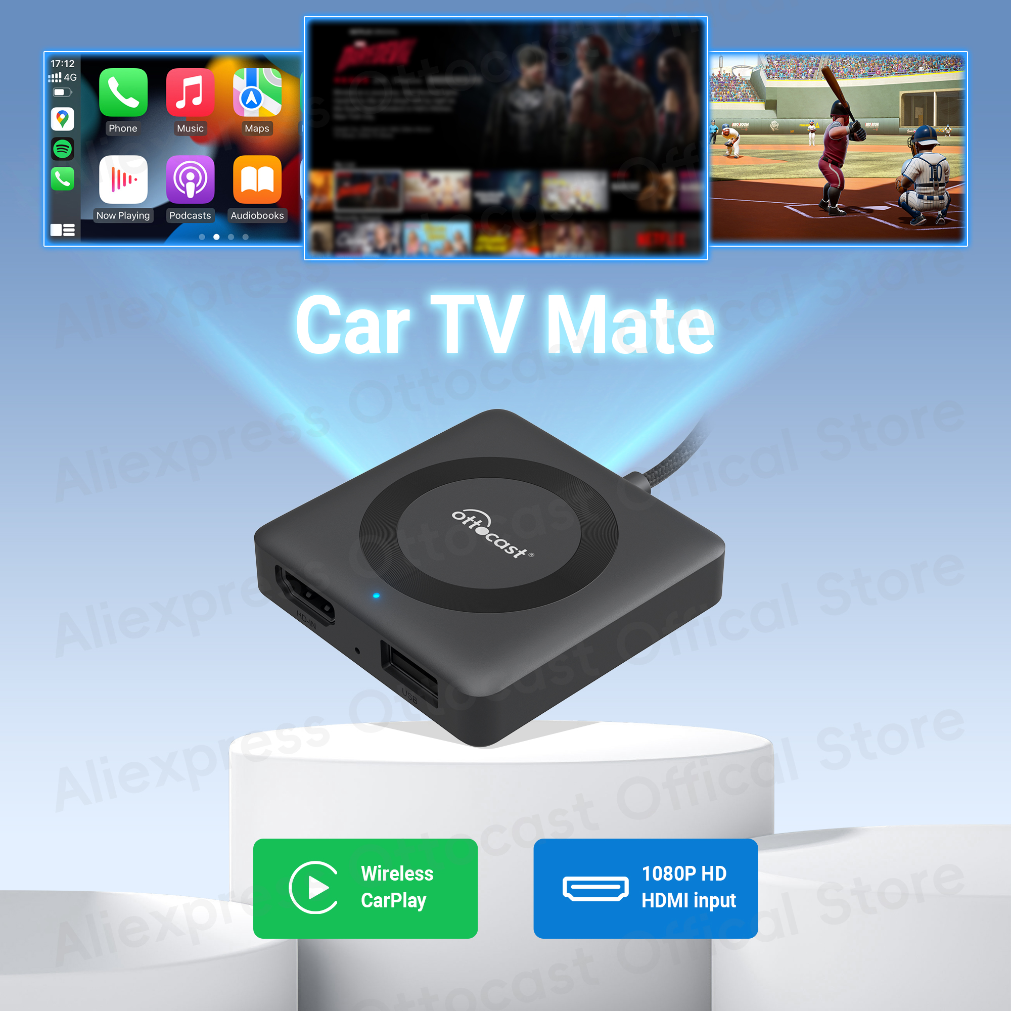 2024 Bezprzewodowy adapter CarPlay OTTOCAST Car TV Mate C3 Adapter multimedialny Konwerter wideo na HDMI do konsoli do gier TV Sticks