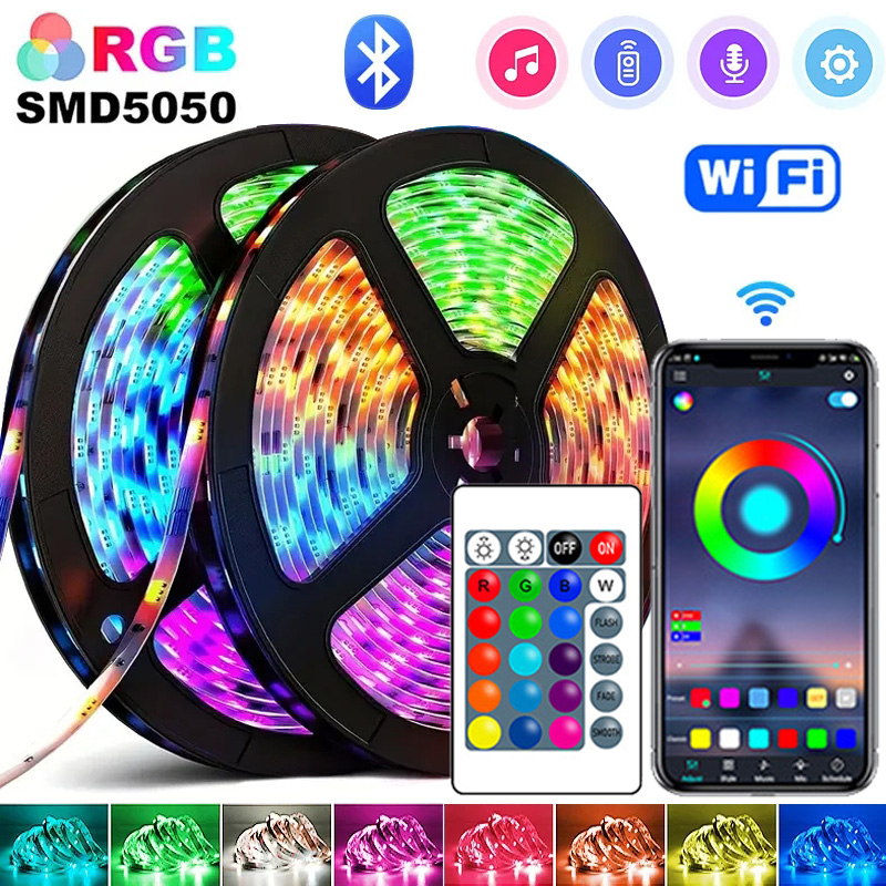 Tira de luces Led RGB 5050, 5V, USB, 24 teclas, Bluetooth, Wifi, Control, cinta Flexible, cambio de Color, cinta de lámpara Led para decoración de habitaciones