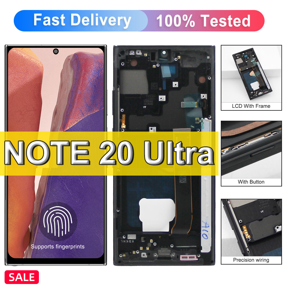 Amoled Note 20 Ultra-Bildschirm, für Samsung Galaxy Note 20 Ultra Display N986B/DS N986U Touchscreen-Digitizer-Ersatz + Rahmen