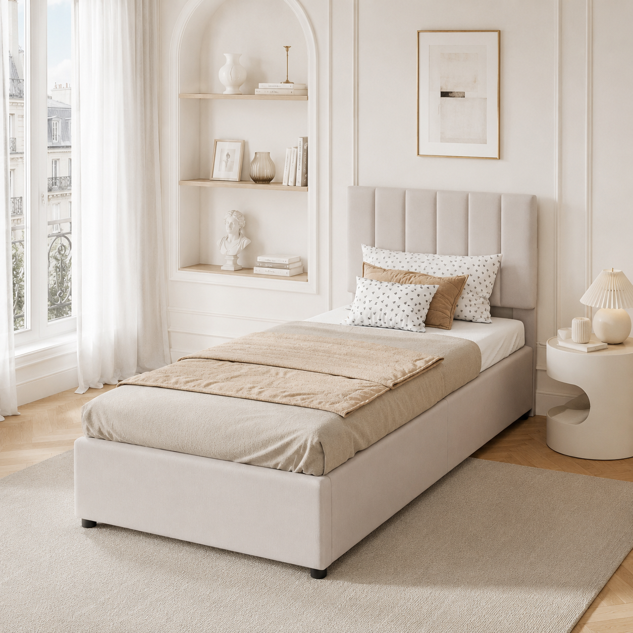 MINGZHE Cama infantil com baú 90 x 200 cm, cama de solteiro infantil com armazenamento sob a cama, estrado de ripas elevável, cabeceira ajustável acolchoada, estrutura de cama em metal e MDF, sem colchão
