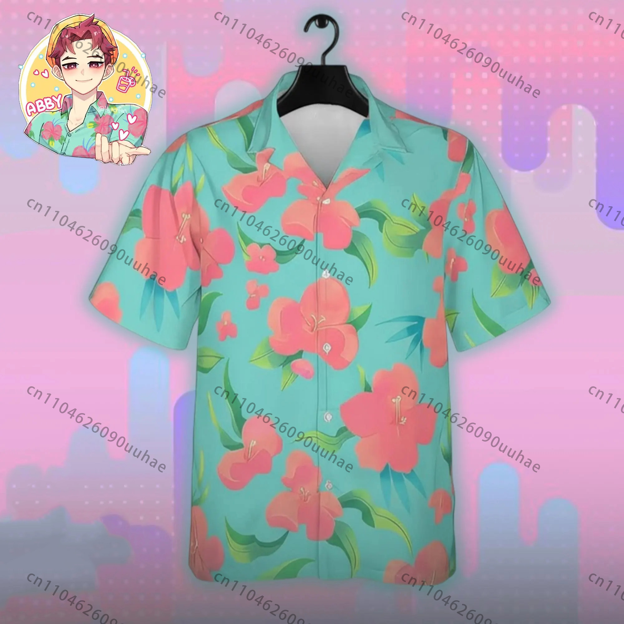 Saja Jungen Hawaiihemd Modisches Trendiges Film-Print-Oberteil Koreanischer Streetwear-Stil Cosplay-Outfit Hemden