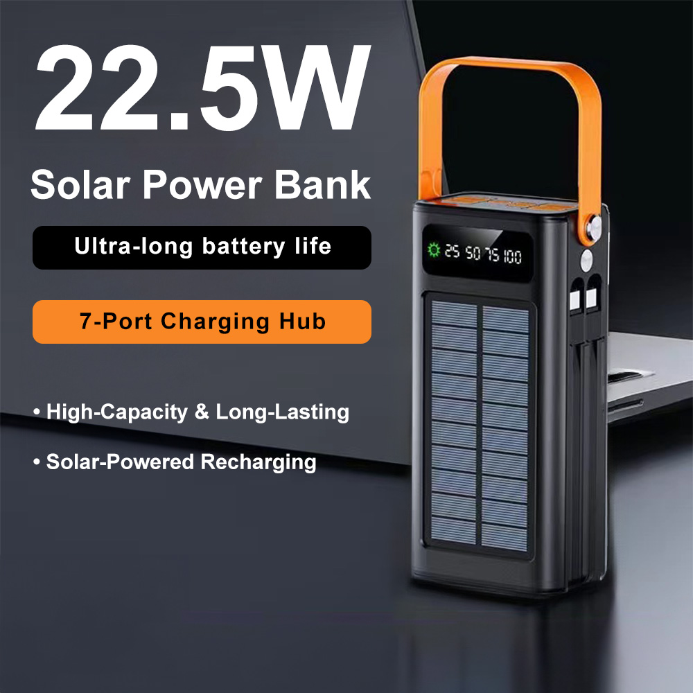 Banque d'alimentation solaire 50000mAh avec projecteur LED, affichage numérique, charge rapide PD pour ordinateur portable, tablette, téléphone portable