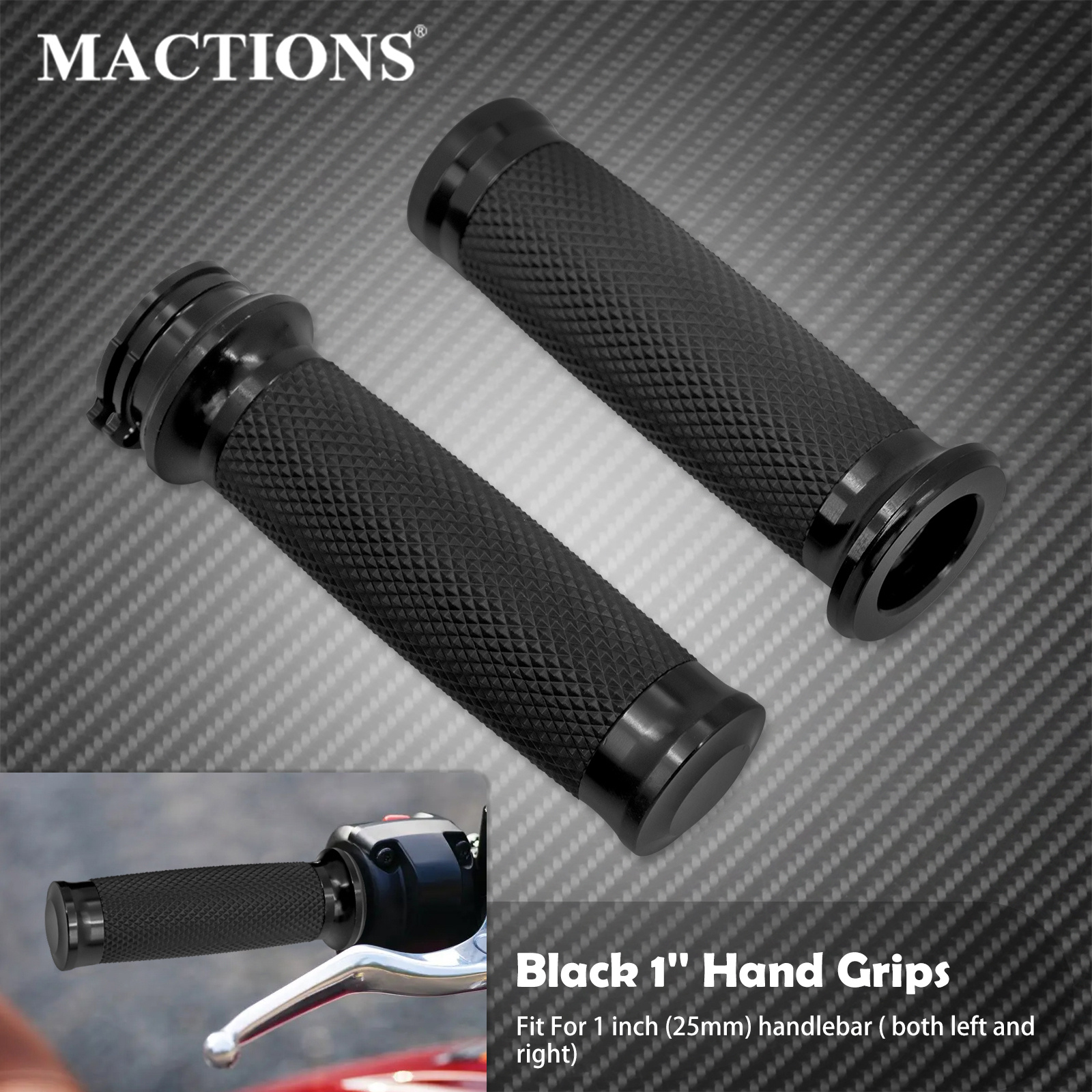 Moto Universale 1 "25mm Manubrio Manopole Nero Per Harley Touring Road King Dyna VRSC Sportster XL 883 1200 XR Softail
