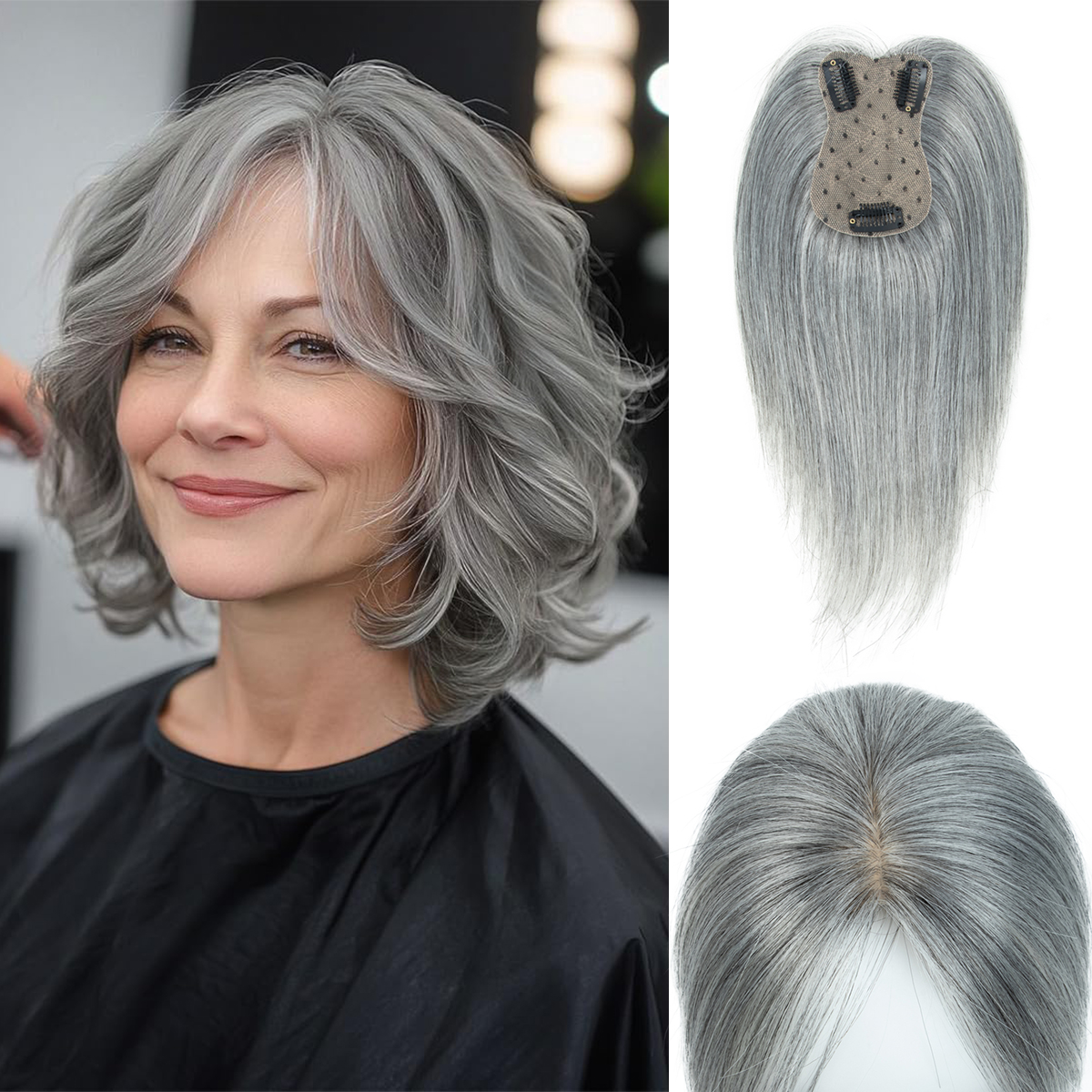 Adornos de cabello humano real para mujeres diariamente 360 °   Piezas de cabello 3D con clip de parte media mejorado para cabello adelgazante en flequillo 20, 25, 30, 35 cm