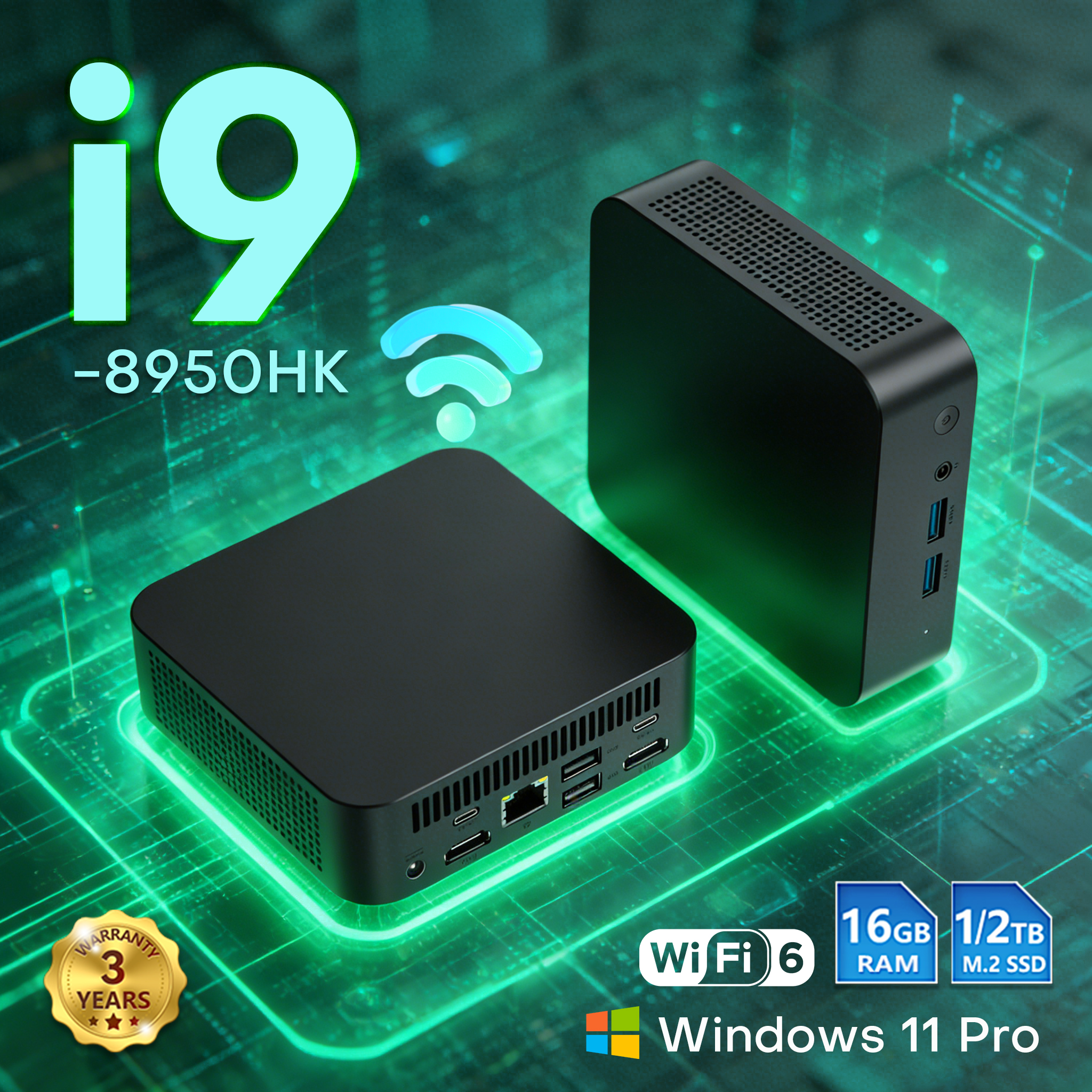 Mini PC com Windows 11, processador Core i9 8950HK, gráficos UHD, computador de bolso, WiFi6, SSD NVMe de 1TB, computador desktop para jogos.