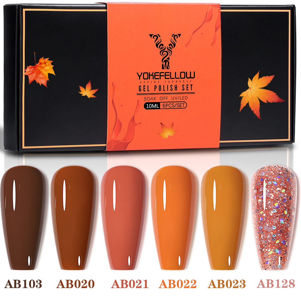 YOKEFELLOW 6 pièces/ensemble automne hiver Gel vernis à ongles Semi Permanent UV Led Gel vernis marron Orange citrouille Halloween cadeau de noël