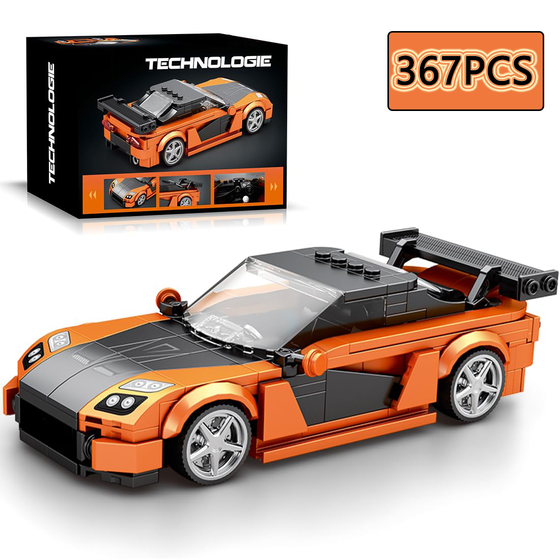 Bloques de construcción de automóviles deportivos RX7, 367 Uds., vehículo urbano creativo, modelo de coche clásico, ladrillos, juguetes de exhibición de escritorio para niños, regalos de vacaciones