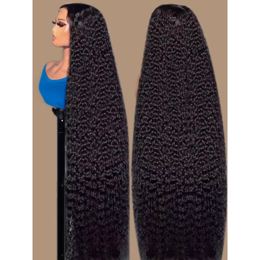 Pelucas de Cabello Humano con Frente de Encaje Ondulado Rizado Jerry de 40 42 Pulgadas HD 13x6, Pelucas Brasileñas con Frente de Encaje Ondulado Rizado 13x4 para Mujer, Densidad 250