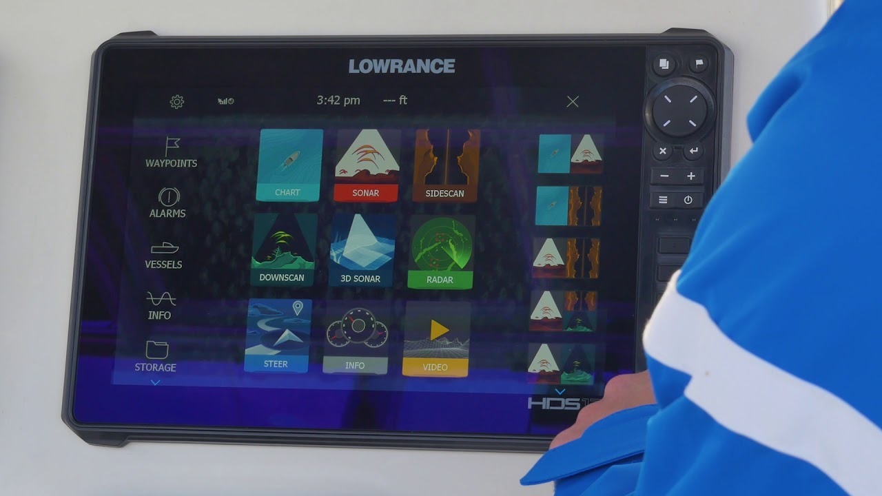 新型オリジナルLowrance HDS-12 Live魚群探知機、アクティブイメージング3-in-1トランサムマウントトランスデューサー、C-MAP Proチャート付き