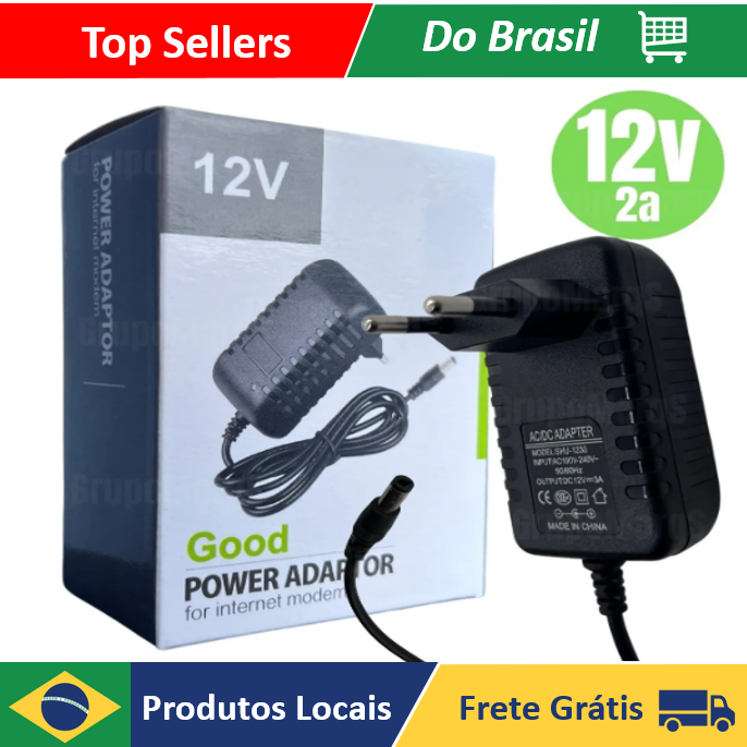 Neverdie Store-Fonte estabilizada bivolt Para cftv Ou receptor de TV Ou fita LED 12V 2A envio Rapido Para Todo Brasil