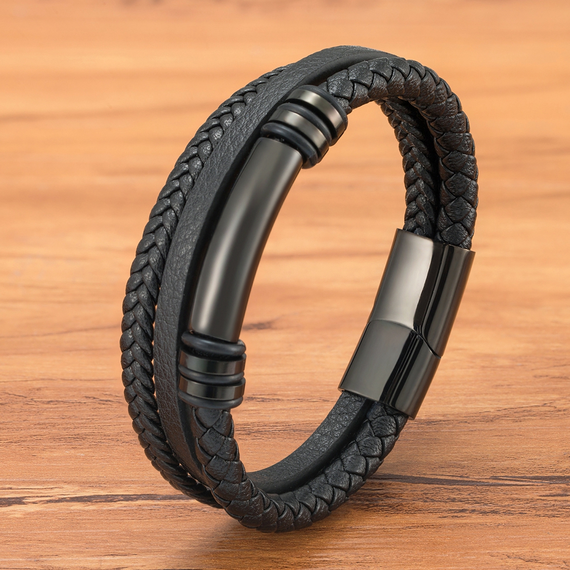 TYO Vintage Luxus Zubehör Edelstahl Kette Geflecht Leder Männer Armband Magnetische Verschluss Schmuck Großhandel Dropshipping Geschenk