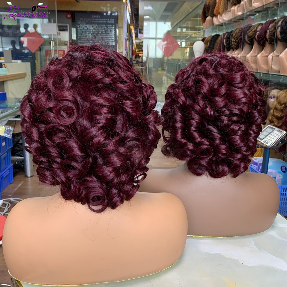 Peluca Bob corto de densidad 250%, onda suelta de color 99J Borgoña 13x4, pelucas Bob de cabello humano Frontal completo, onda del cuerpo prearrancada para mujeres