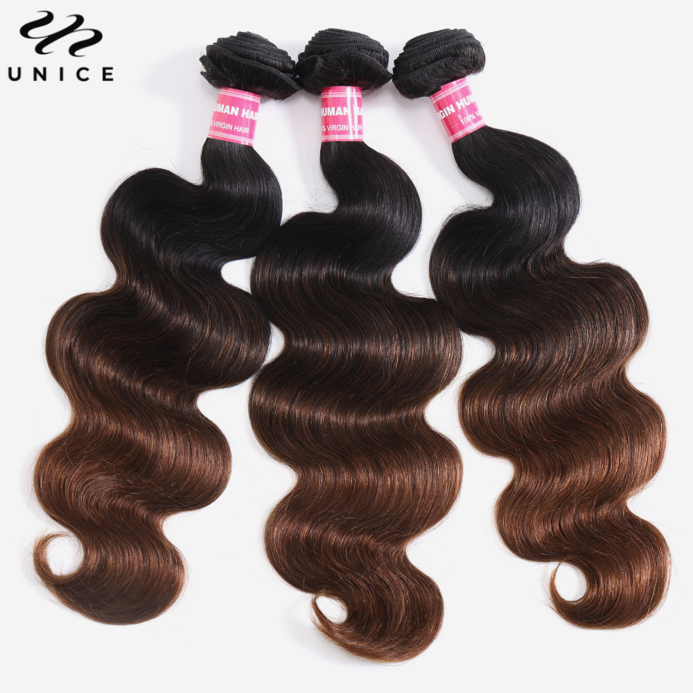 Unice Kastanje Bruin Ombre Body Wave Human Hair Bundels 3 Stks/pak 100% Menselijk Haar Traditioneel Naaien In Weefbundels 8-26 Inch