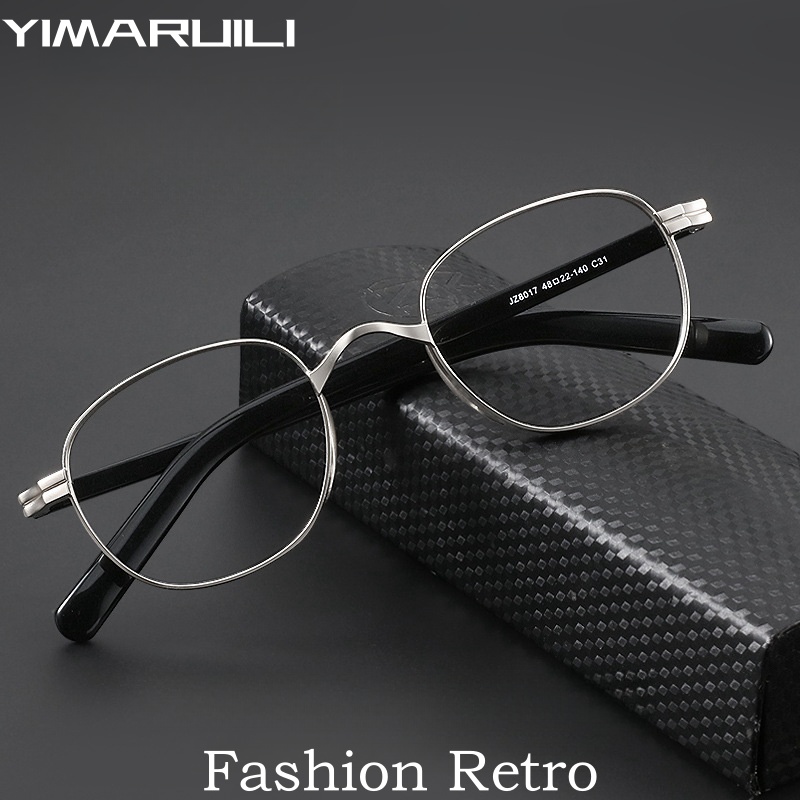 YIMARUILI Trend w modzie okulary z octanu tytanu Retro okrągłe szerokie rondo projekt optyczne okulary na receptę męskie oprawki do okularów 8017