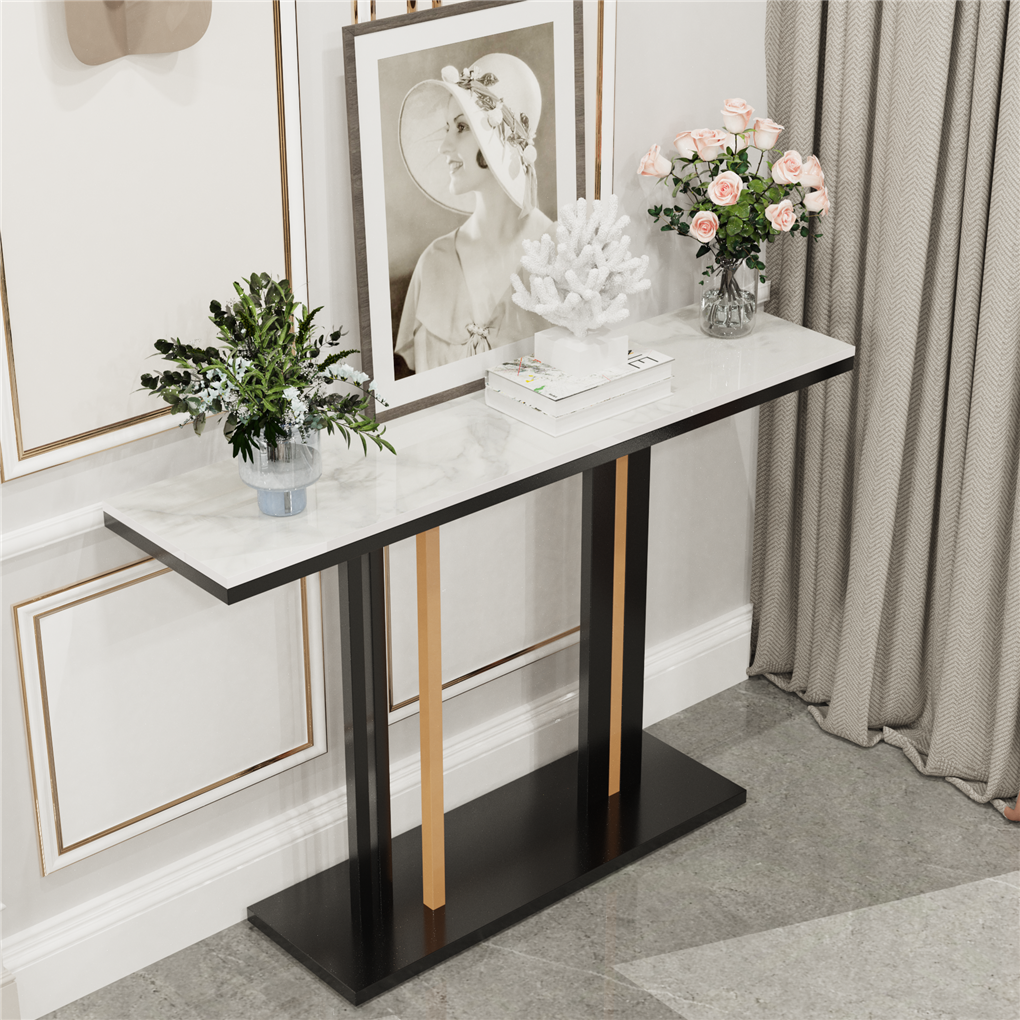 LUVODI Tavolo Console di Lusso in Marmo, Tavolino Stretto per Divano, Arredamento per Soggiorno, Corridoio e Ingresso