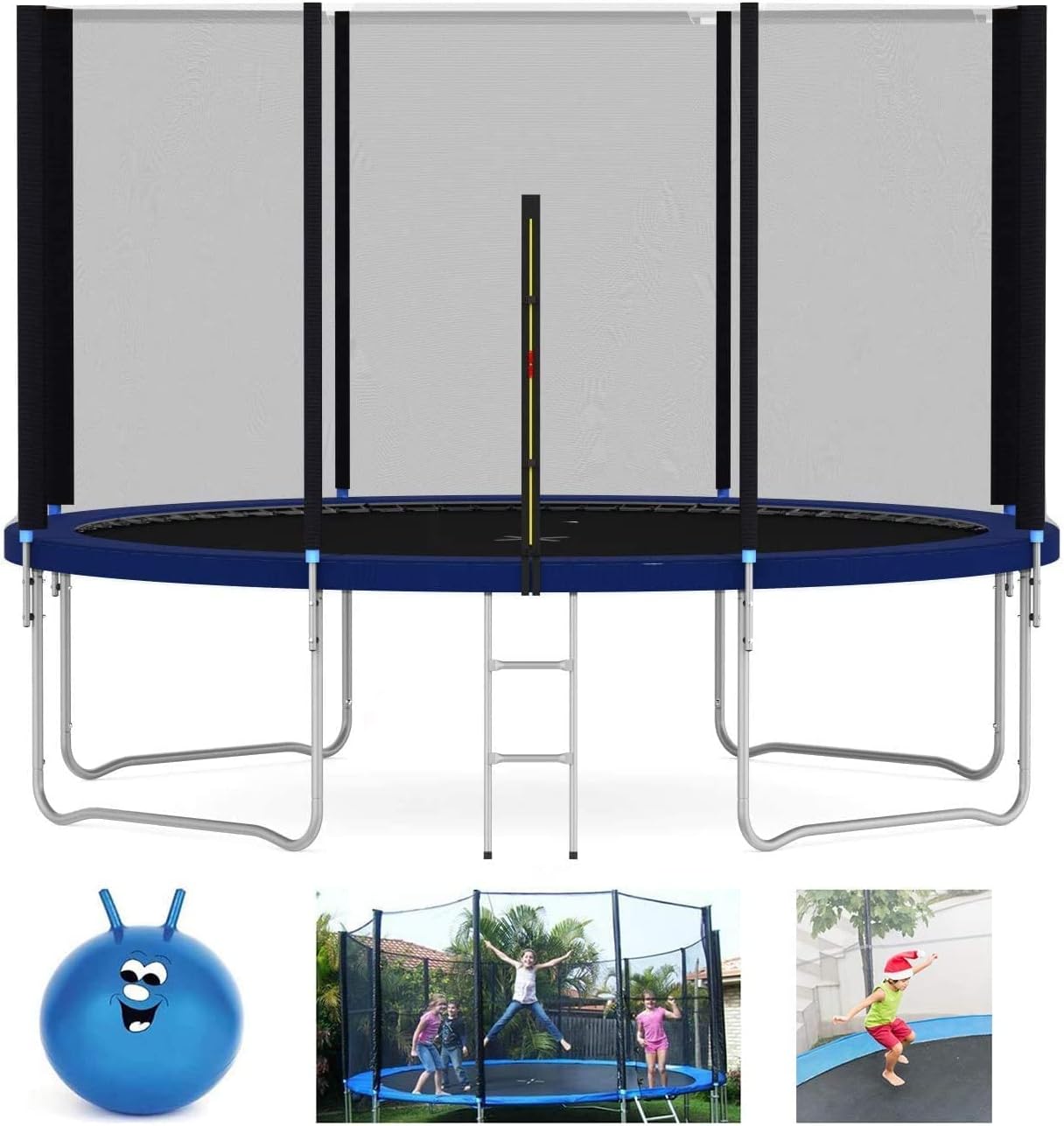Wytrzymała trampolina ogrodowa z siatką zabezpieczającą dla dzieci, rozmiary 180 cm, 240 cm, 300 cm, 360 cm, 420 cm, z osłoną sprężyn, drabinką i GRATIS Space Hopperem.