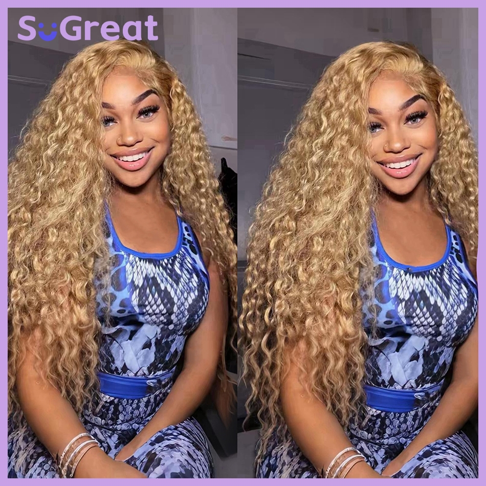 Honingblonde Lace Front Krullende Pruiken Menselijk haar Diepe Golf 13x6 HD Kant Frontale Pruiken voor Vrouwen 30 inch Gekleurde Pruiken Goedkoop in de uitverkoop