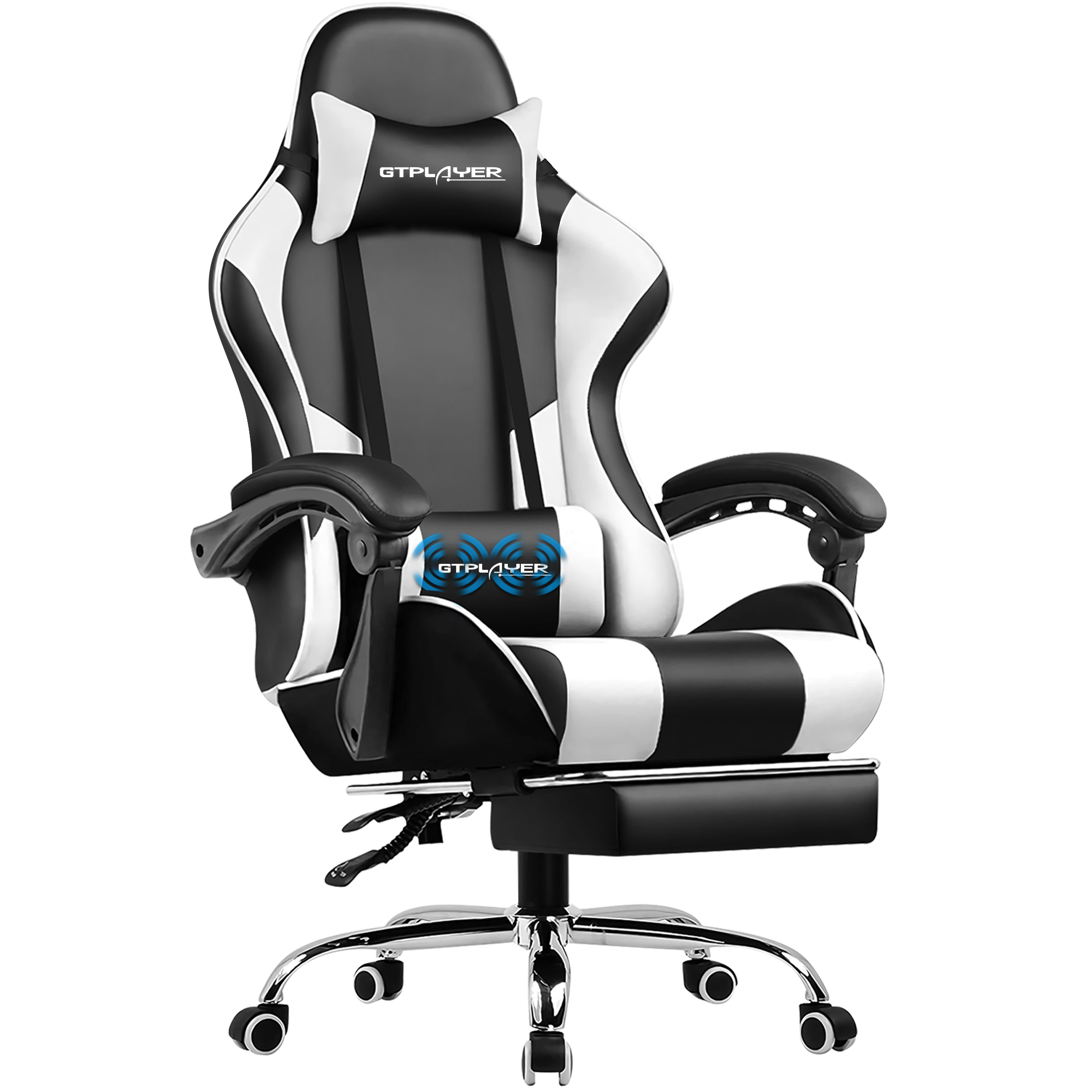 GTPLAYER gamingstoel met voetsteun, lendensteun, verstelbare hoogte, draaibare zitting, hoofdsteun voor kantoor of gaming